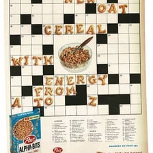 A vintage Alpha-Bits cereal advertisement featuring a crossword puzzle.