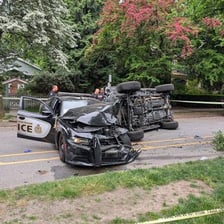Two vehicles involved in a forceful collision