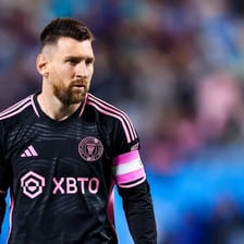 Lionel Messi wearing an Inter Miami soccer uniform