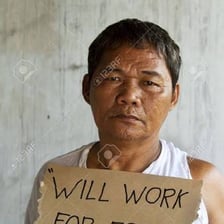 A hungry person asking to be given food