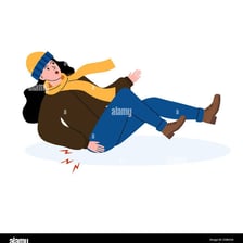 A person recovering after slipping.