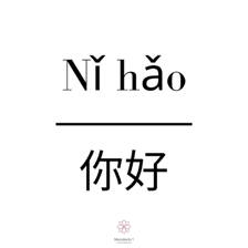 A Mandarin language lesson presenting the greeting ni hao.