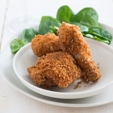 Food being coated with panko breadcrumbs