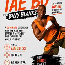 Participants performing Tae Bo-style martial-arts fitness movements.