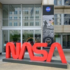 The NASA logo displayed on a NASA building or sign.