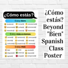 A Spanish-language lesson showing the greeting “¿Cómo estás?”