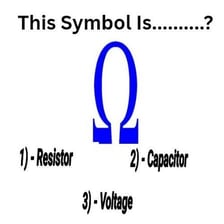 An educational diagram showing the Greek letter omega as the symbol for ohms, the unit of electrical resistance.