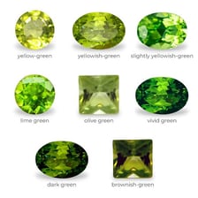 A green peridot gemstone shown as a cut stone.