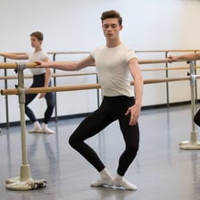 A ballet dancer demonstrating a plié with bent knees.