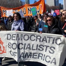 A political rally associated with the Democratic Socialists of America