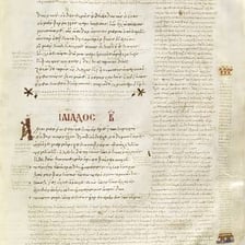 An illustrated manuscript page of Homer’s Iliad