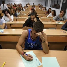 Students sit for a standardized college-admissions test.