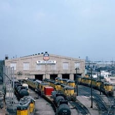 Freight trains and railroad tracks in Omaha, Nebraska.