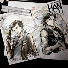 An illustration of Han Solo with a wristwatch.