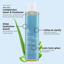 Aloe vera leaves beside a bottle of facial toner.