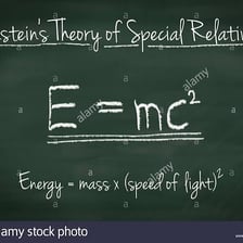 A chalkboard illustration of concepts associated with Einstein’s theory of relativity
