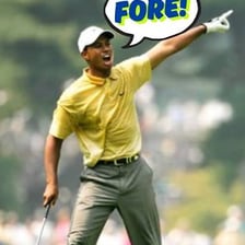 A golfer calling a warning on a golf course.