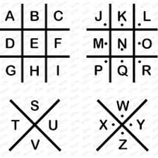 A pig enclosure paired with geometric symbols from the Pigpen cipher