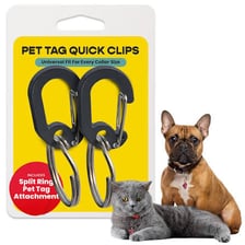An identification tag clipped to a collar