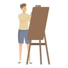 An artist demonstrating skill while painting on a canvas