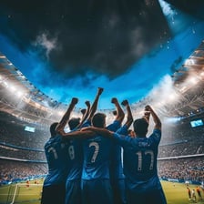 A sports team celebrating a decisive victory.