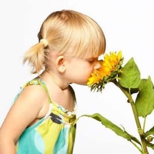A person closely smelling a flower.