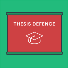 A graduate student presenting research during a thesis defense