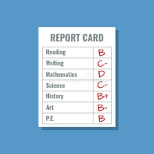 A report card showing several top grades.
