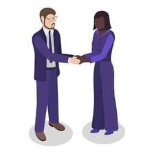 Two people in conversation indicating agreement.