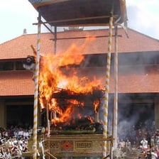 A funeral pyre prepared for a cremation ceremony.