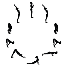 A yoga sequence illustrating the poses of a Sun Salutation