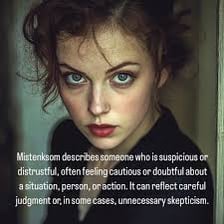 A person looking cautious and suspicious