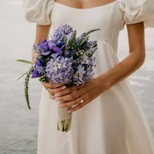 A small hand-tied bouquet of flowers