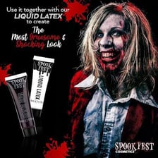 A horror-film makeup effect using theatrical fake blood.