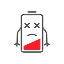 A smartphone displaying a depleted battery and power warning.