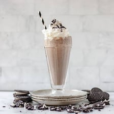 A cookies-and-cream milkshake made with Oreo cookies.