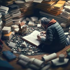 Person carefully examining a stack of documents