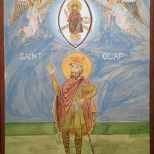 A traditional depiction of Saint Olaf, patron saint of Norway.