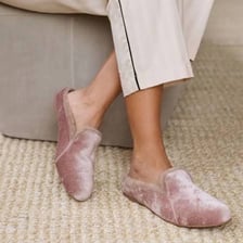 A pair of backless mule shoes.