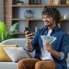 A person looking at a positive balance in a banking app.