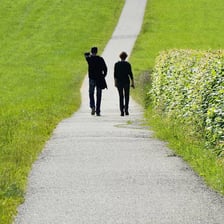 A person walking repeatedly along the same path