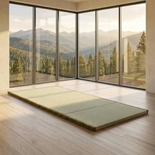 A woven tatami mat covering a Japanese room floor.
