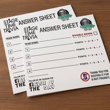 A team competing in a trivia game at a bar