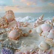 A seashell resting on a sandy beach.