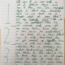 A sample of extremely messy, difficult-to-read handwriting.