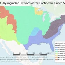 A map divided into several geographic areas