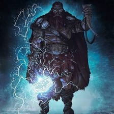 Artistic depiction of Thor holding his hammer Mjölnir.