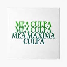 The Latin phrase “mea culpa” written on a page