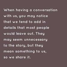 Two people talking, with one speaker leaving a detail unmentioned.