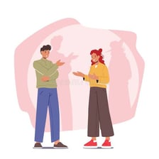 An illustration of one person covertly helping another with a deception.